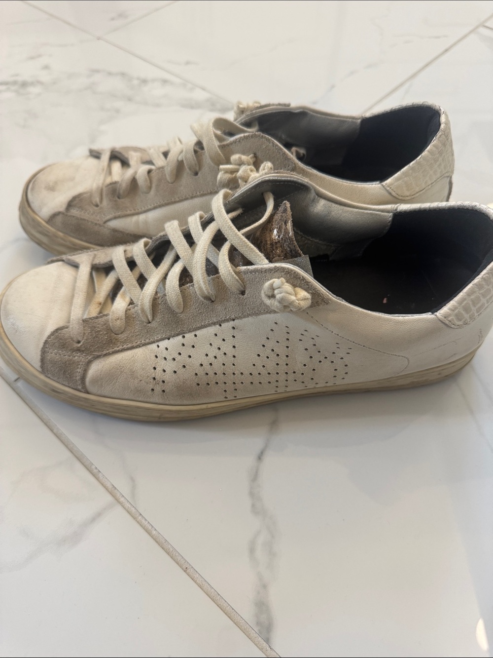 P448 Women's White and Gray Low-Top Lace-Up Sneakers with Metallic Accents - Picture 5 of 6